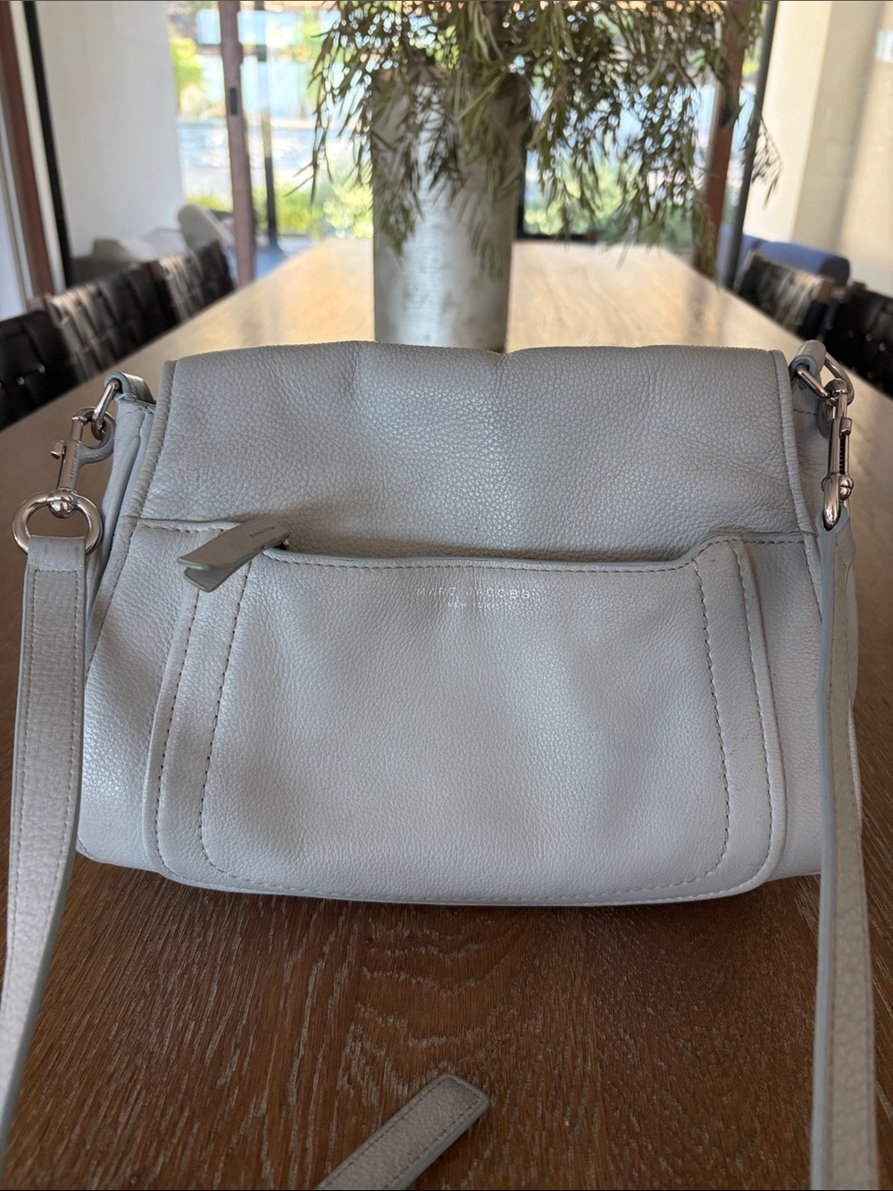 Marc Jacobs Light Gray Pebbled Leather Crossbody Bag